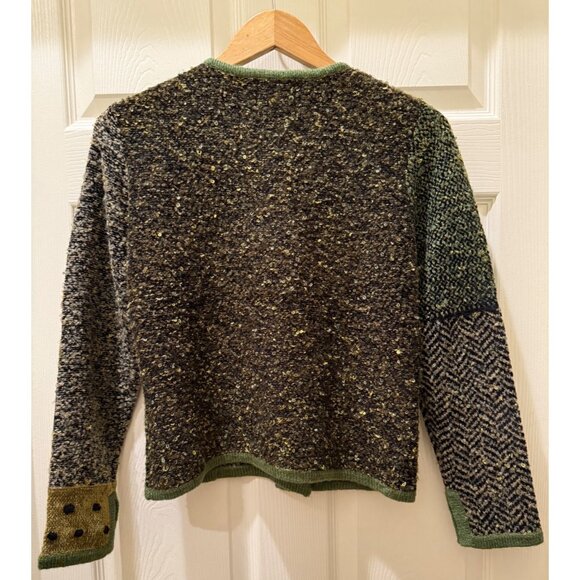 Xanadu Multicolor Patchwork Knit Cardigan Sweater With Leopard Print Buttons & S - Picture 2 of 8